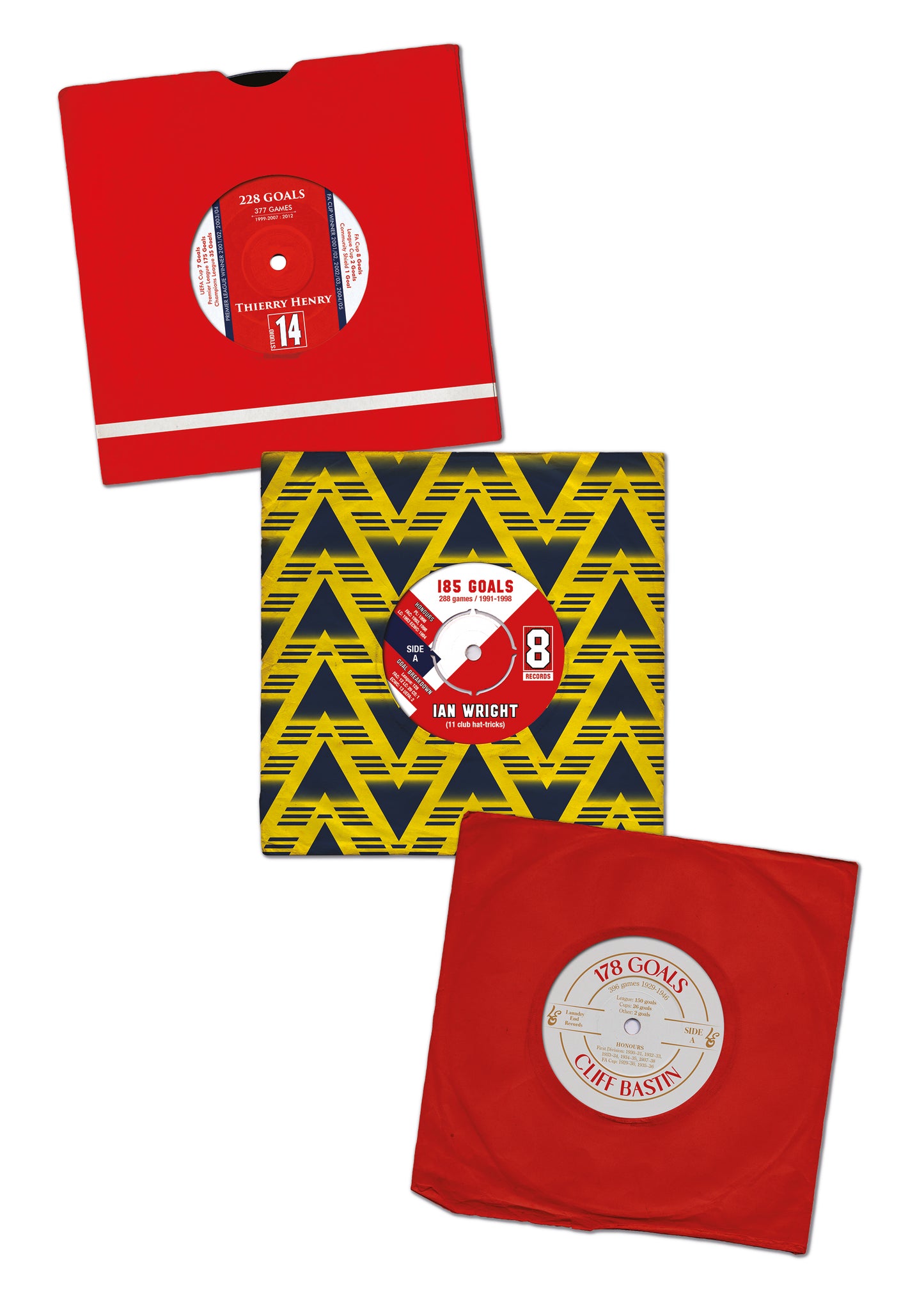 Arsenal Record Goalscorers - Top 3 Players - Thierry Henry - Ian Wright - Cliff Bastin - 7 Inch Single - 45 RPM - Vinyl Record - Football Poster (Various Sizes)