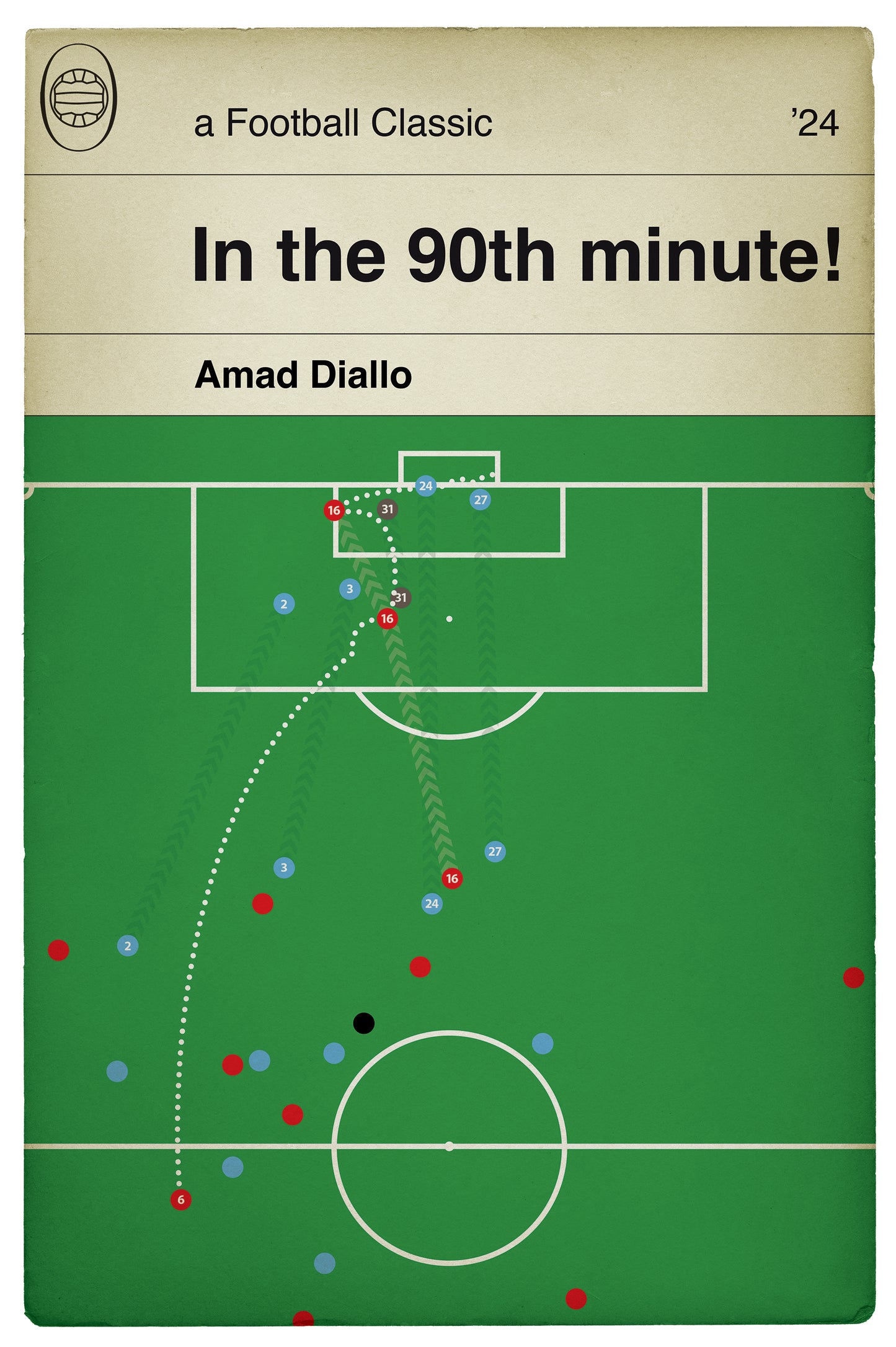 Manchester City 1 Manchester United 2 - Amad Diallo 90th Minute Winner - Premier League 2024 - Football Book Cover Goal Art (Various Sizes)
