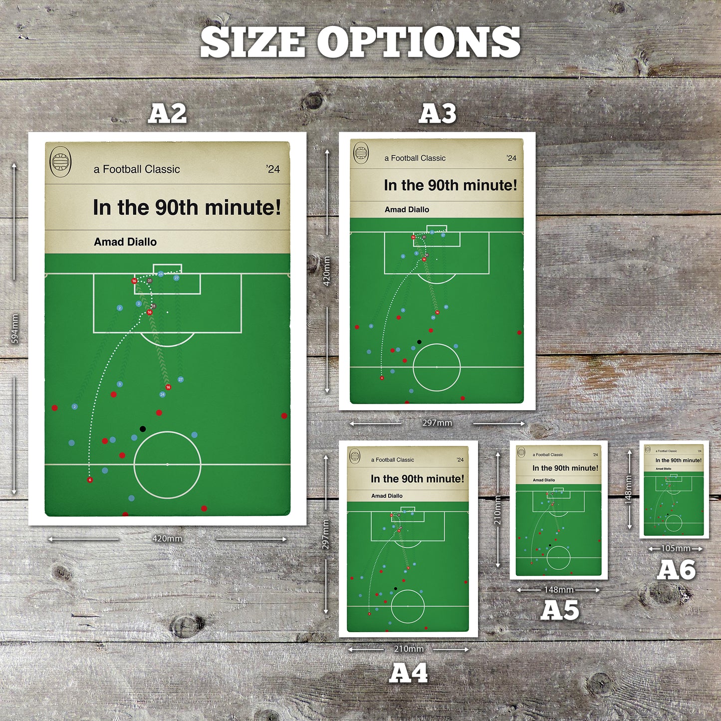 Manchester City 1 Manchester United 2 - Amad Diallo 90th Minute Winner - Premier League 2024 - Football Book Cover Goal Art (Various Sizes)