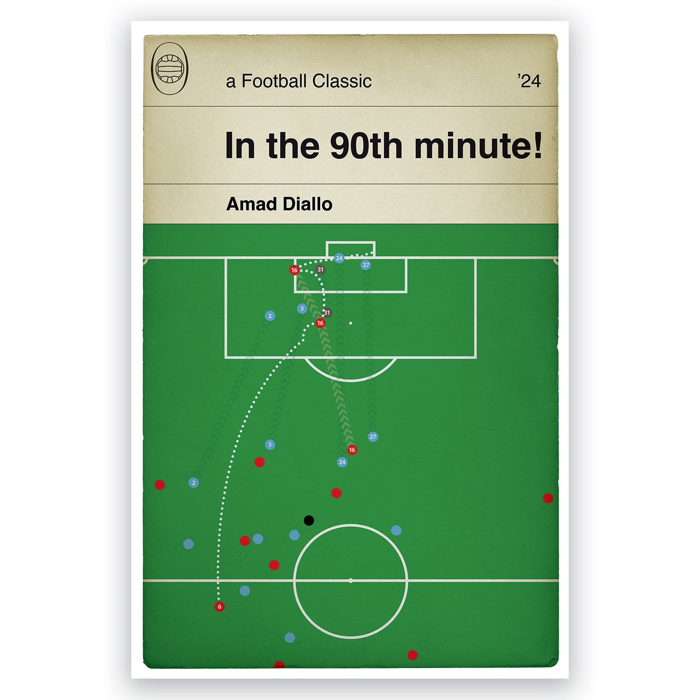 Manchester City 1 Manchester United 2 - Amad Diallo 90th Minute Winner - Premier League 2024 - Football Book Cover Goal Art (Various Sizes)