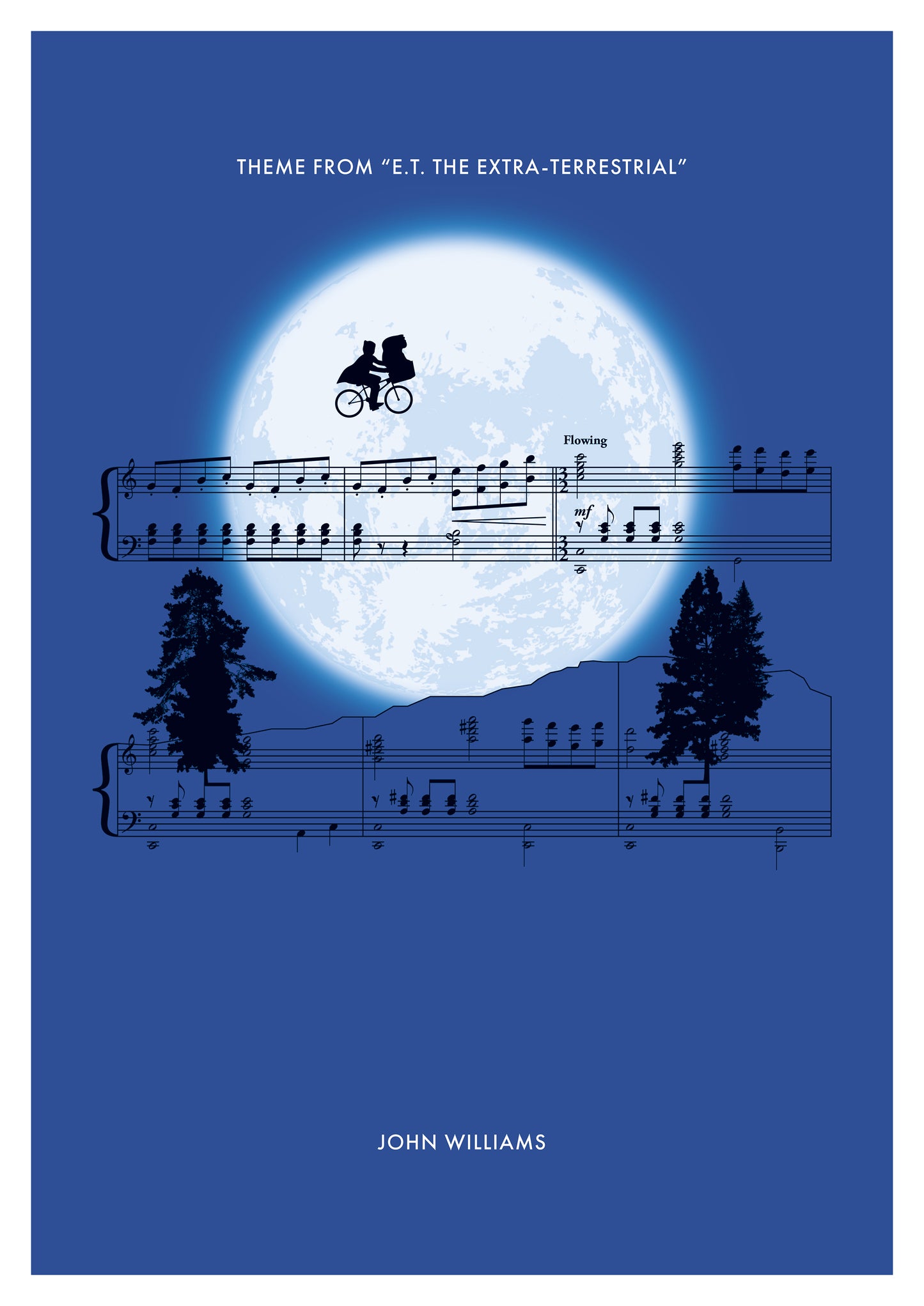 Theme from E.T. The Extra-Terrestrial by John Williams - Moon Version - ET Sheet Music Poster - Movie Classics Print - Soundtrack Poster (Various Sizes)