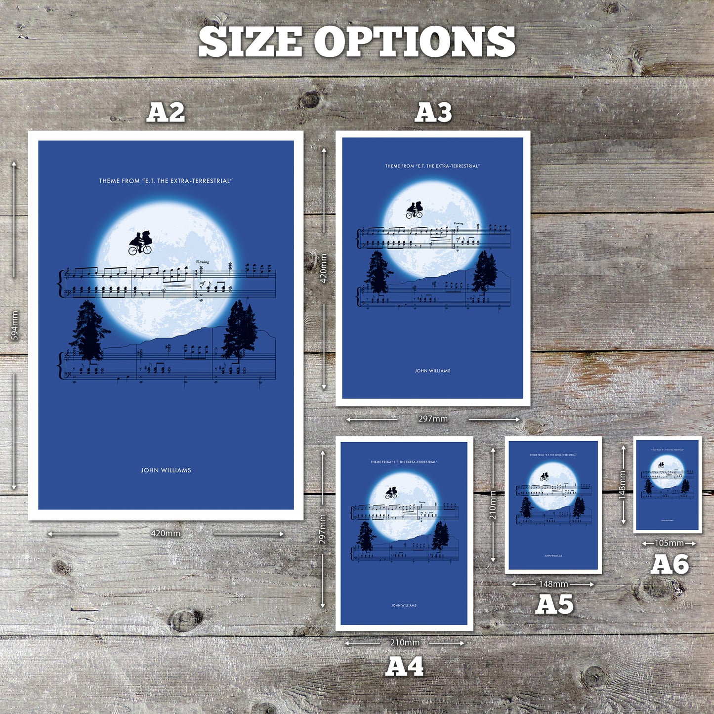Theme from E.T. The Extra-Terrestrial by John Williams - Moon Version - ET Sheet Music Poster - Movie Classics Print - Soundtrack Poster (Various Sizes)
