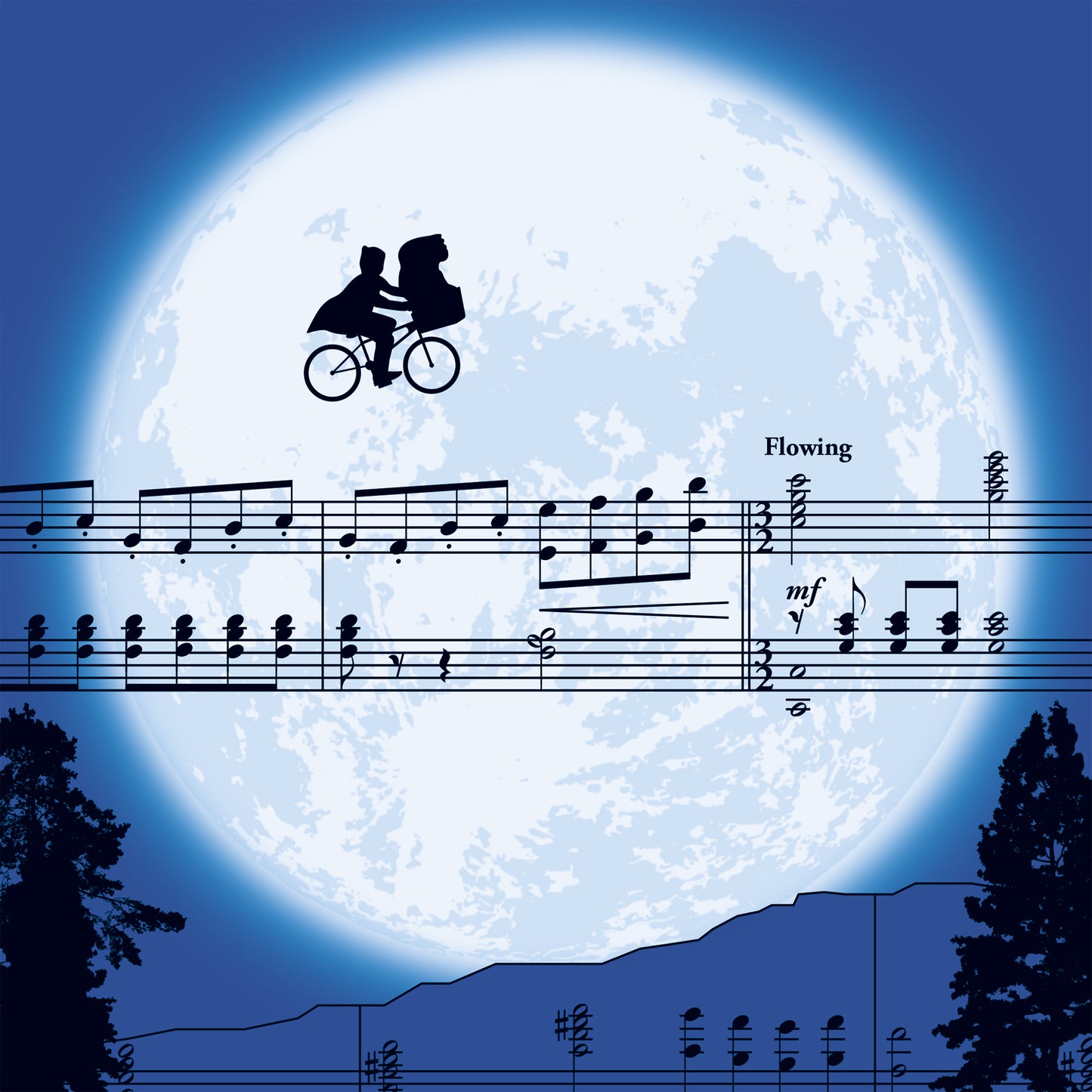 Theme from E.T. The Extra-Terrestrial by John Williams - Moon Version - ET Sheet Music Poster - Movie Classics Print - Soundtrack Poster (Various Sizes)