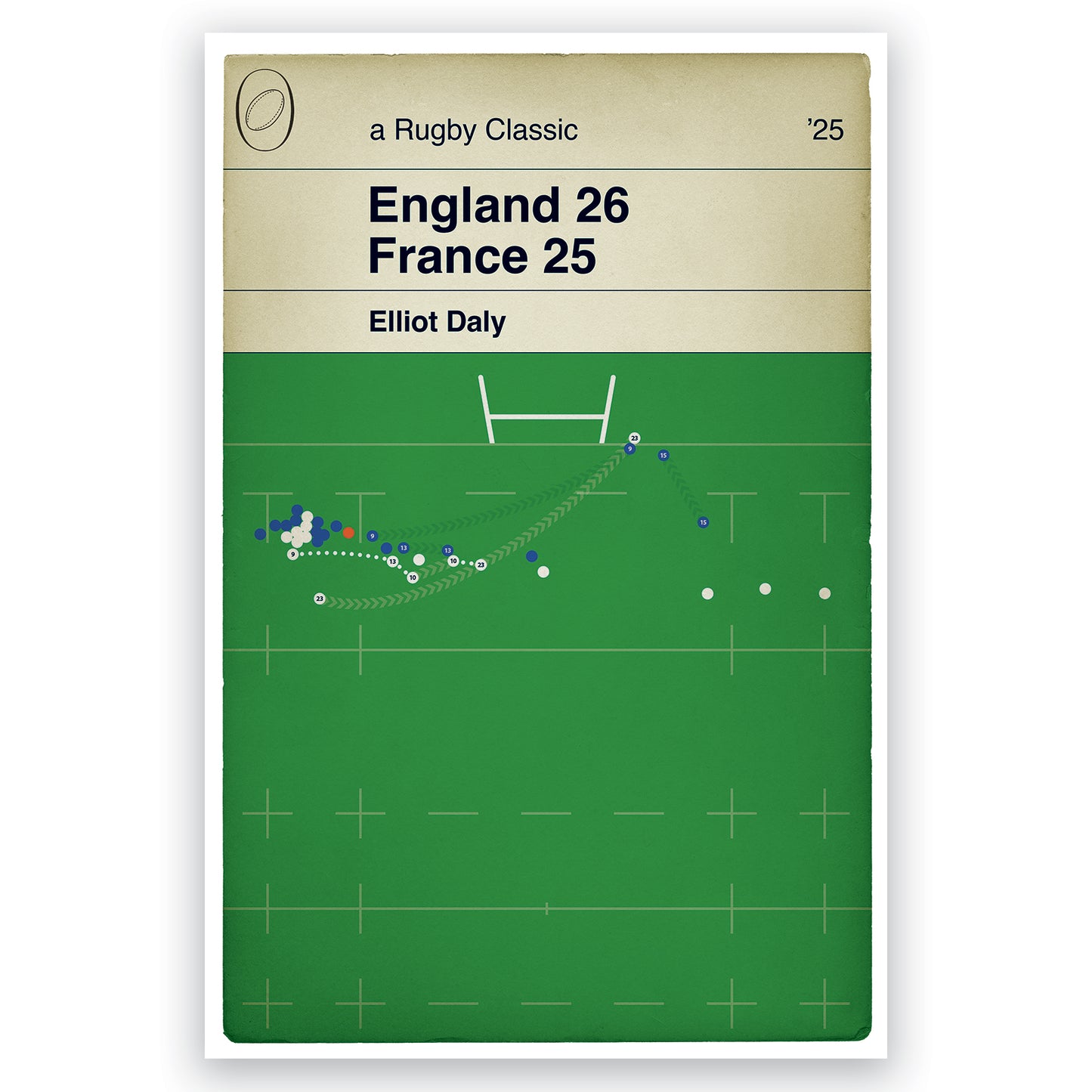 England 26 France 25 - Elliot Daly Winning Try - Six Nations 2025 - Rugby Book Cover Print - Gift for Rugby Fan - Wall Decor (Various Sizes)