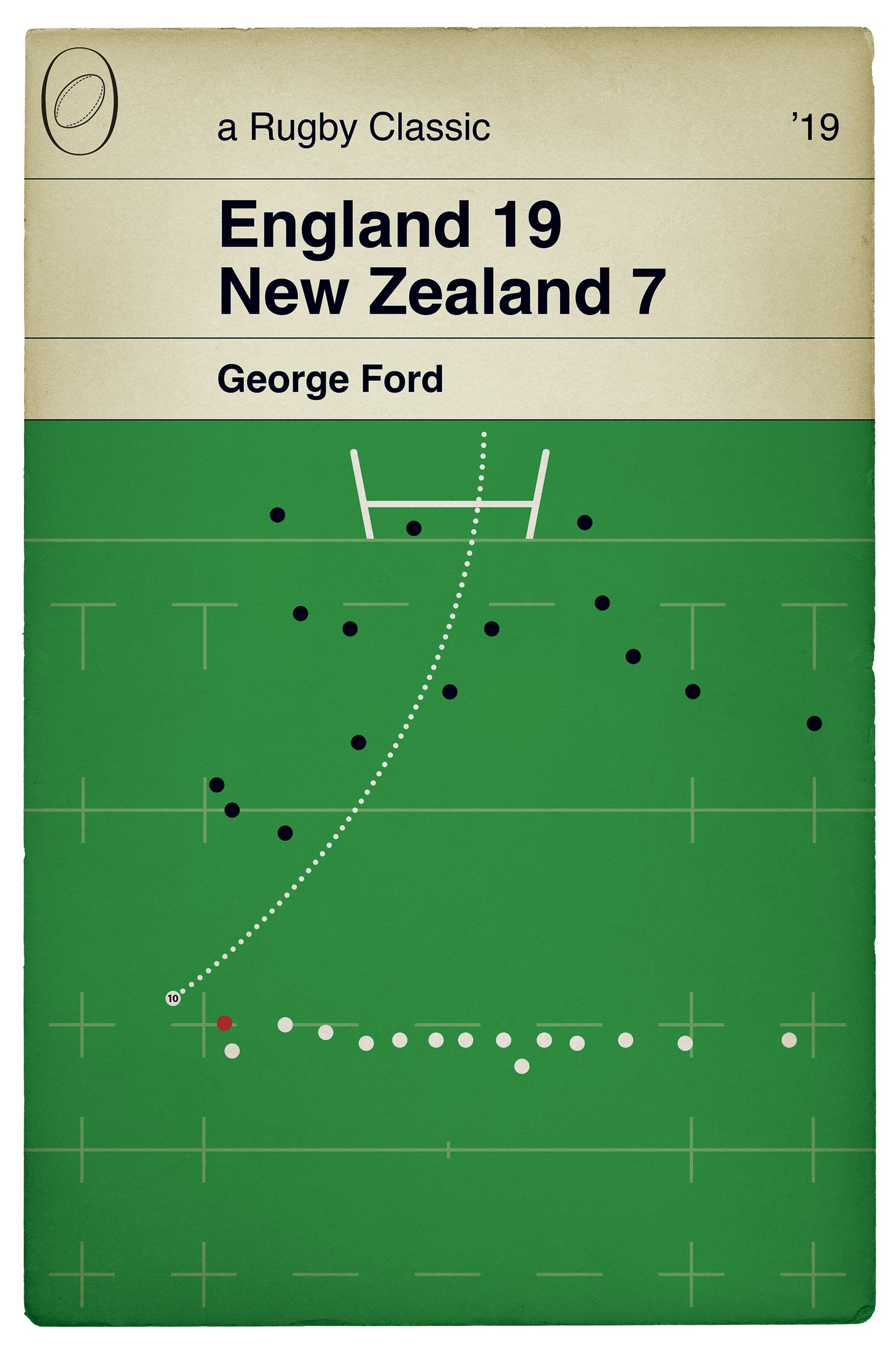 Rugby Gift for England Fan - George Ford Penalty - England 19 New Zealand 7 - World Cup Semi Final 2019 - Book Cover Print (Various Sizes)
