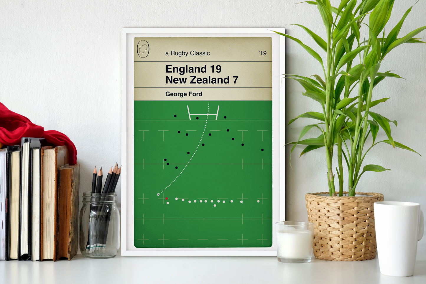 Rugby Gift for England Fan - George Ford Penalty - England 19 New Zealand 7 - World Cup Semi Final 2019 - Book Cover Print (Various Sizes)