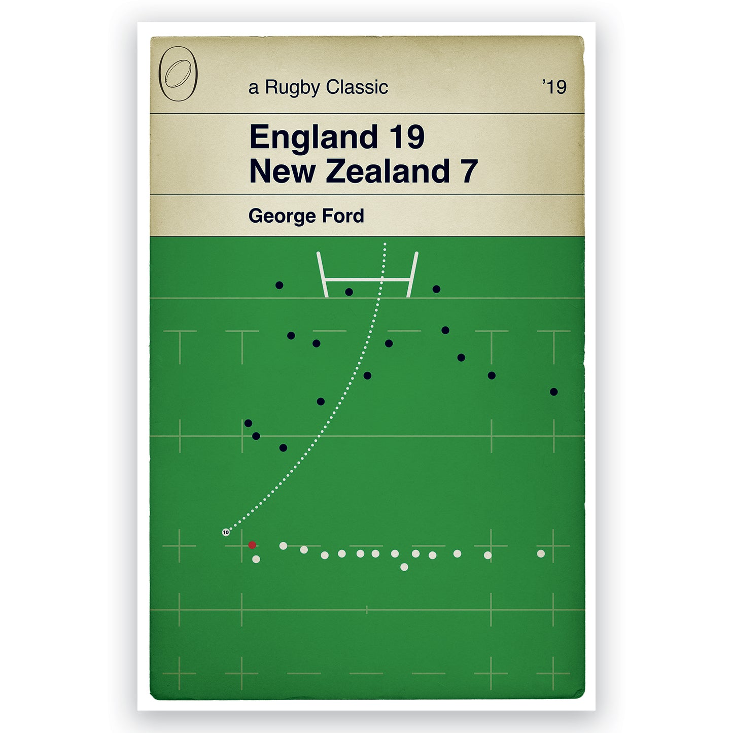 Rugby Gift for England Fan - George Ford Penalty - England 19 New Zealand 7 - World Cup Semi Final 2019 - Book Cover Print (Various Sizes)