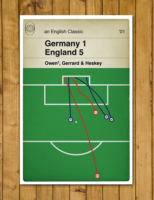 Germany 1 England 5 - World Cup Qualifier 2001 - All 5 England goals v Germany - Football Print - Classic Book Cover Poster (Various Sizes)