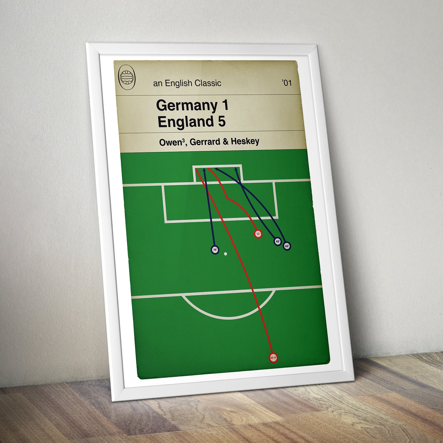 Germany 1 England 5 - World Cup Qualifier 2001 - All 5 England goals v Germany - Football Print - Classic Book Cover Poster (Various Sizes)