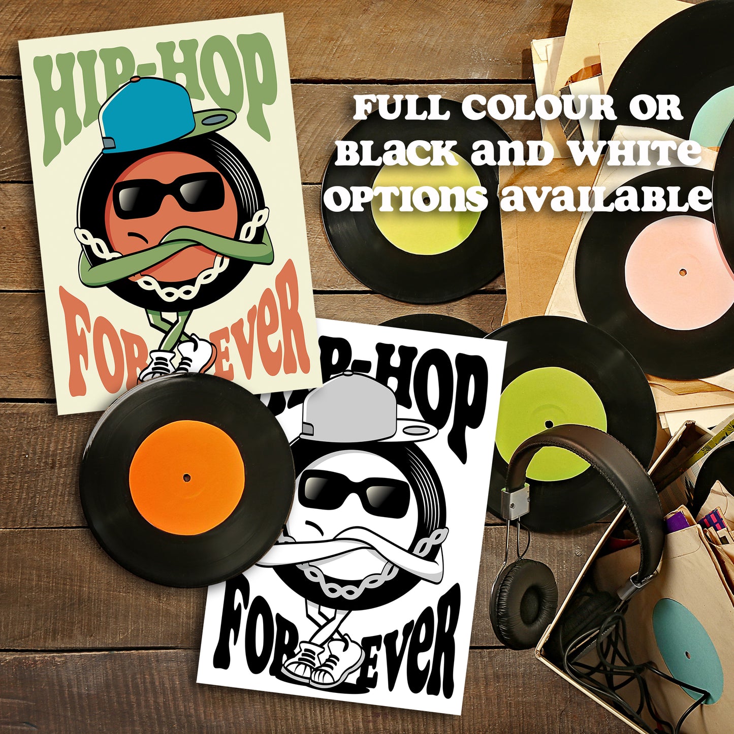 Hip Hop Forever - Vinyl Illustration - Music Genre Cartoon - Music Lover Gift - Vinyl Record Poster - Classic Urban Art (Various Sizes)