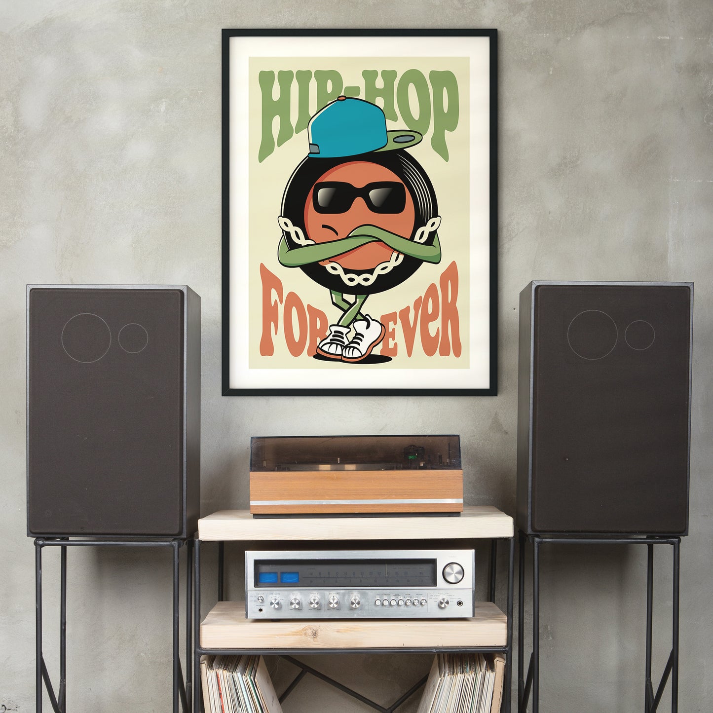 Hip Hop Forever - Vinyl Illustration - Music Genre Cartoon - Music Lover Gift - Vinyl Record Poster - Classic Urban Art (Various Sizes)