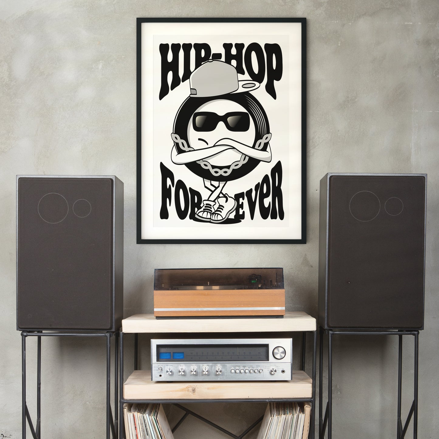 Hip Hop Forever - Vinyl Illustration - Music Genre Cartoon - Music Lover Gift - Vinyl Record Poster - Classic Urban Art (Various Sizes)