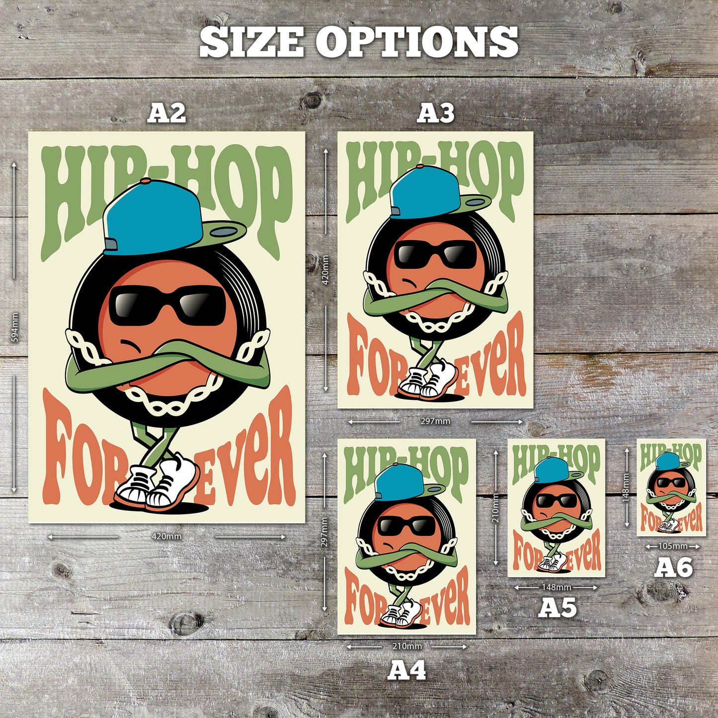 Hip Hop Forever - Vinyl Illustration - Music Genre Cartoon - Music Lover Gift - Vinyl Record Poster - Classic Urban Art (Various Sizes)