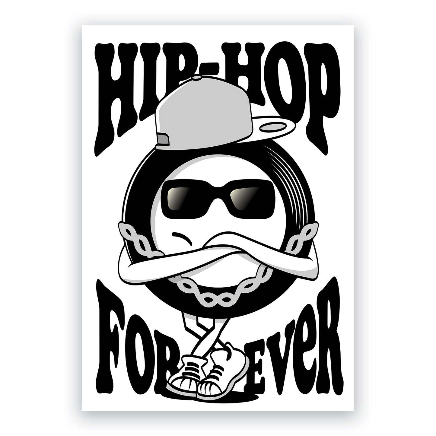 Hip Hop Forever - Vinyl Illustration - Music Genre Cartoon - Music Lover Gift - Vinyl Record Poster - Classic Urban Art (Various Sizes)