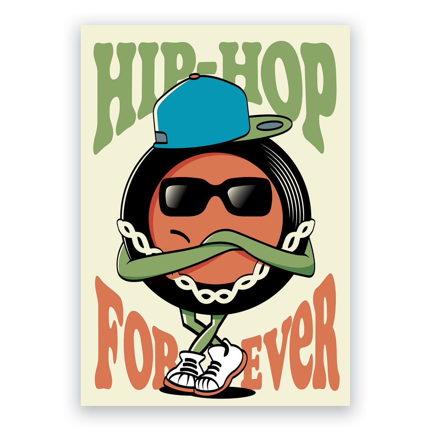 Hip Hop Forever - Vinyl Illustration - Music Genre Cartoon - Music Lover Gift - Vinyl Record Poster - Classic Urban Art (Various Sizes)