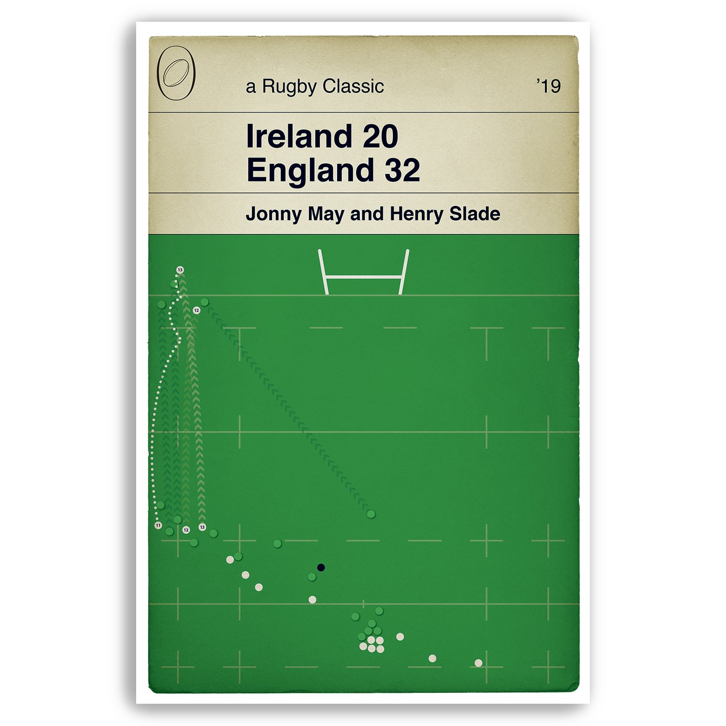England Try - Ireland 20 England 32 - Henry Slade Try - Jonny May Kick - Six Nations 2019 - Rugby Gift - Rugby Book Cover Print (Various Sizes)