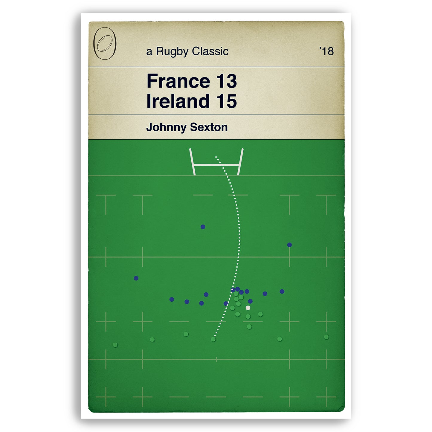France 13 Ireland 15 - Johnny Sexton Drop Goal - Six Nations 2018 - Rugby Book Cover Poster (Various Sizes Available)