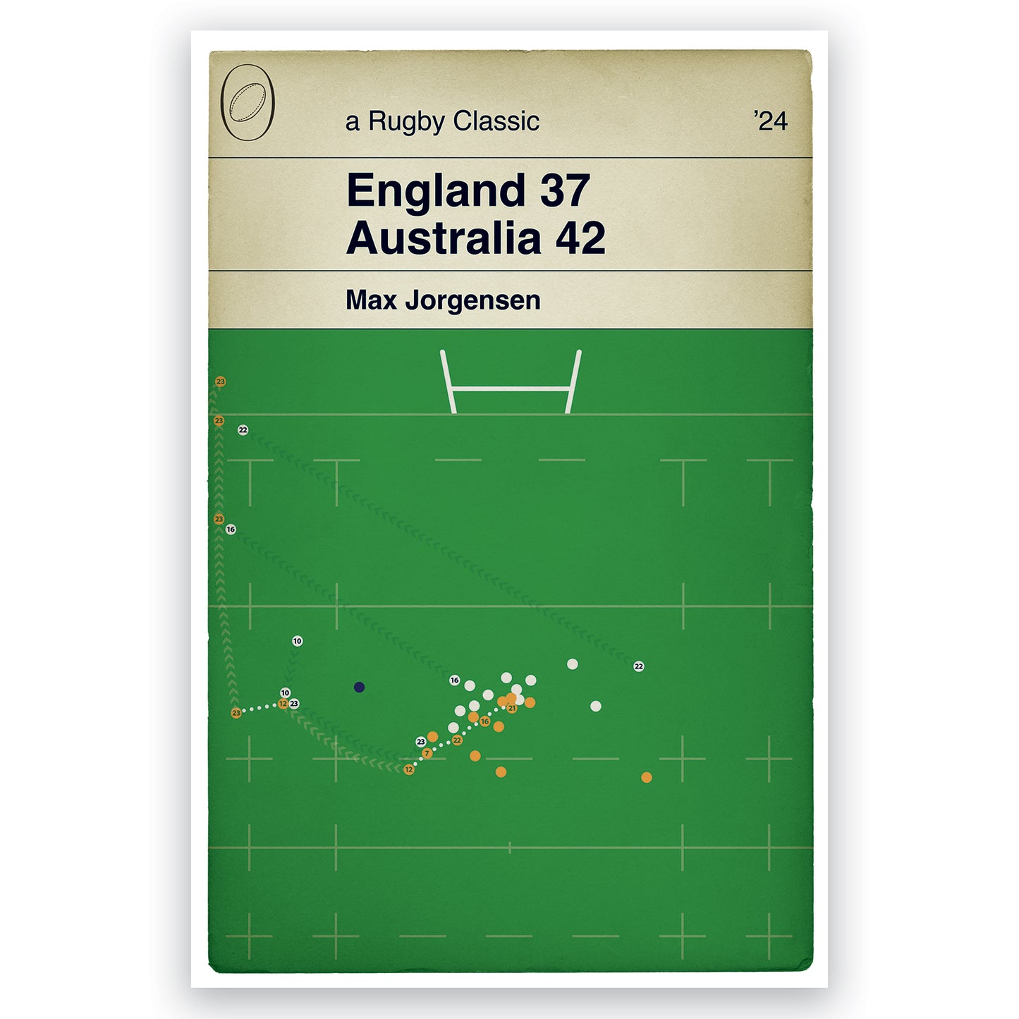 Australia Winning Try - Max Jorgensen - England 37 Australia 42 - Autumn International 2024 - Book Cover Print - Rugby Decor (Various Sizes)