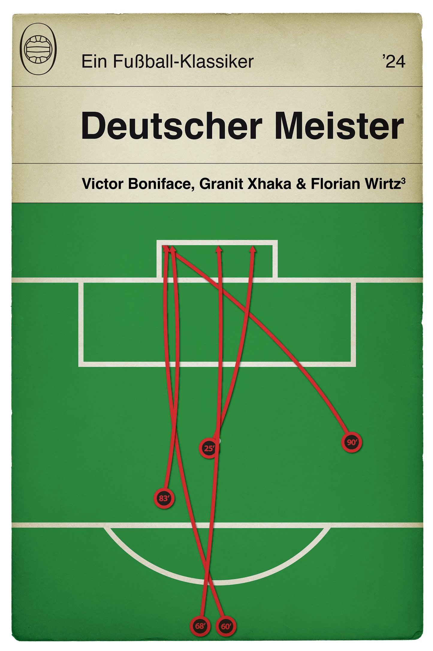 Bayer Leverkusen Goals - Deutscher Meister - Bundesliga Champions 2024 - Bayer Leverkusen 5 Werder Bremen 0 - All 5 goals - Football Book Cover Print - Various Sizes