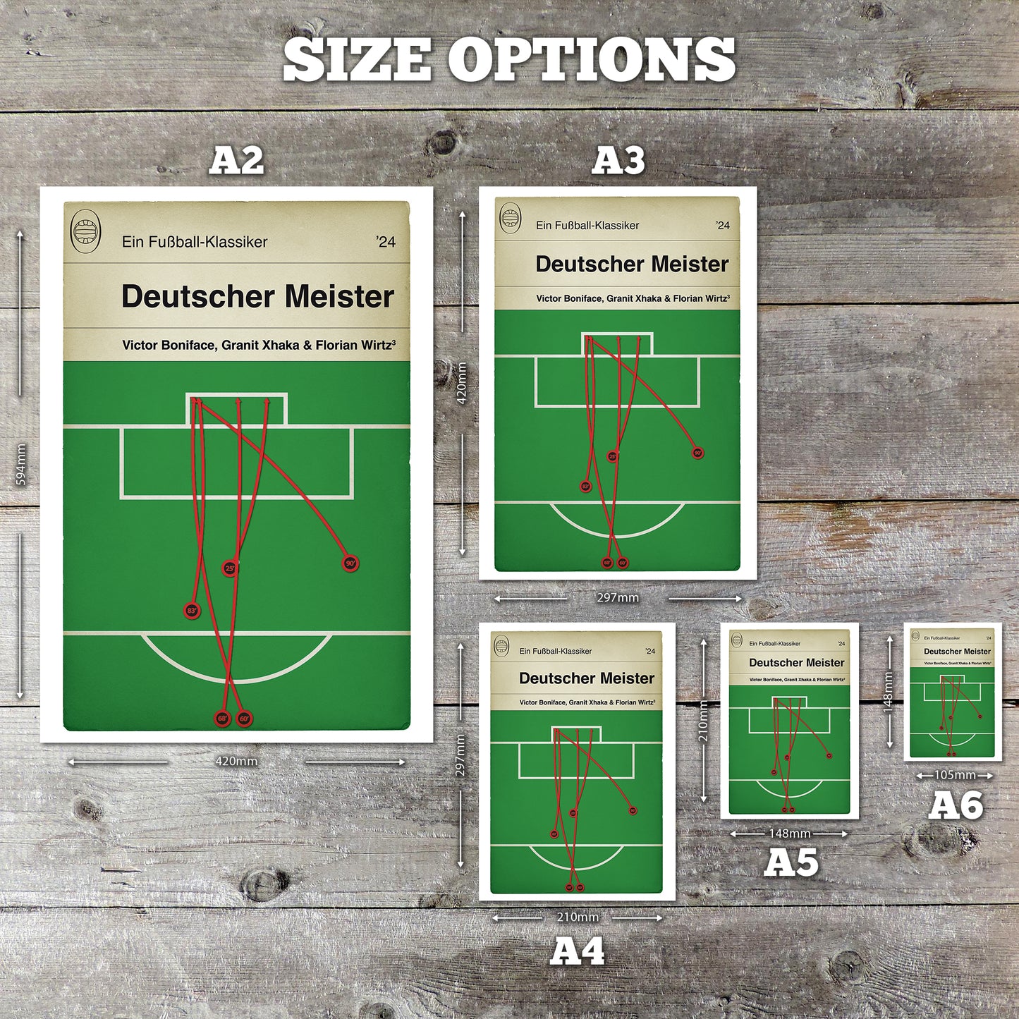 Bayer Leverkusen Goals - Deutscher Meister - Bundesliga Champions 2024 - Bayer Leverkusen 5 Werder Bremen 0 - All 5 goals - Football Book Cover Print - Various Sizes