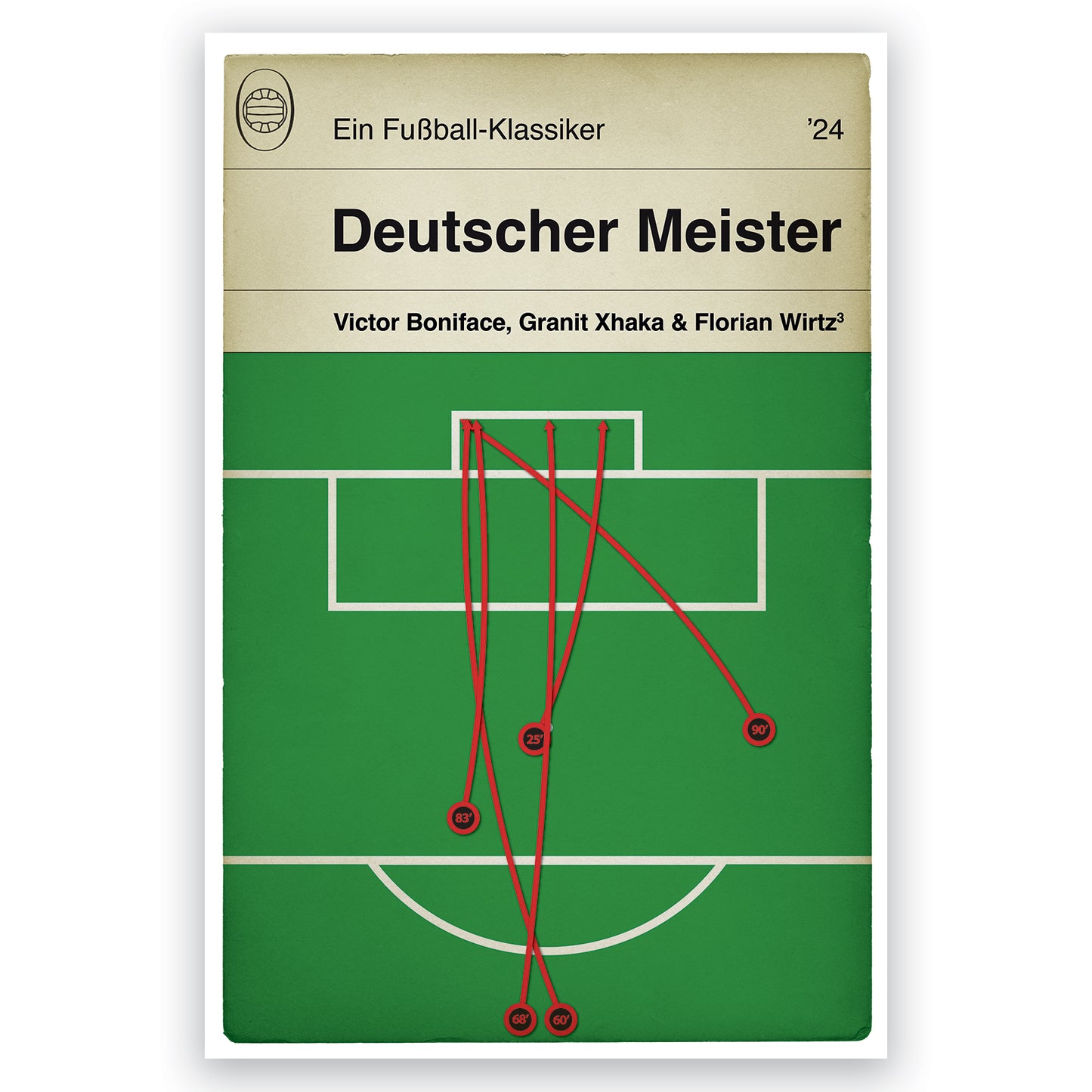 Bayer Leverkusen Goals - Deutscher Meister - Bundesliga Champions 2024 - Bayer Leverkusen 5 Werder Bremen 0 - All 5 goals - Football Book Cover Print - Various Sizes