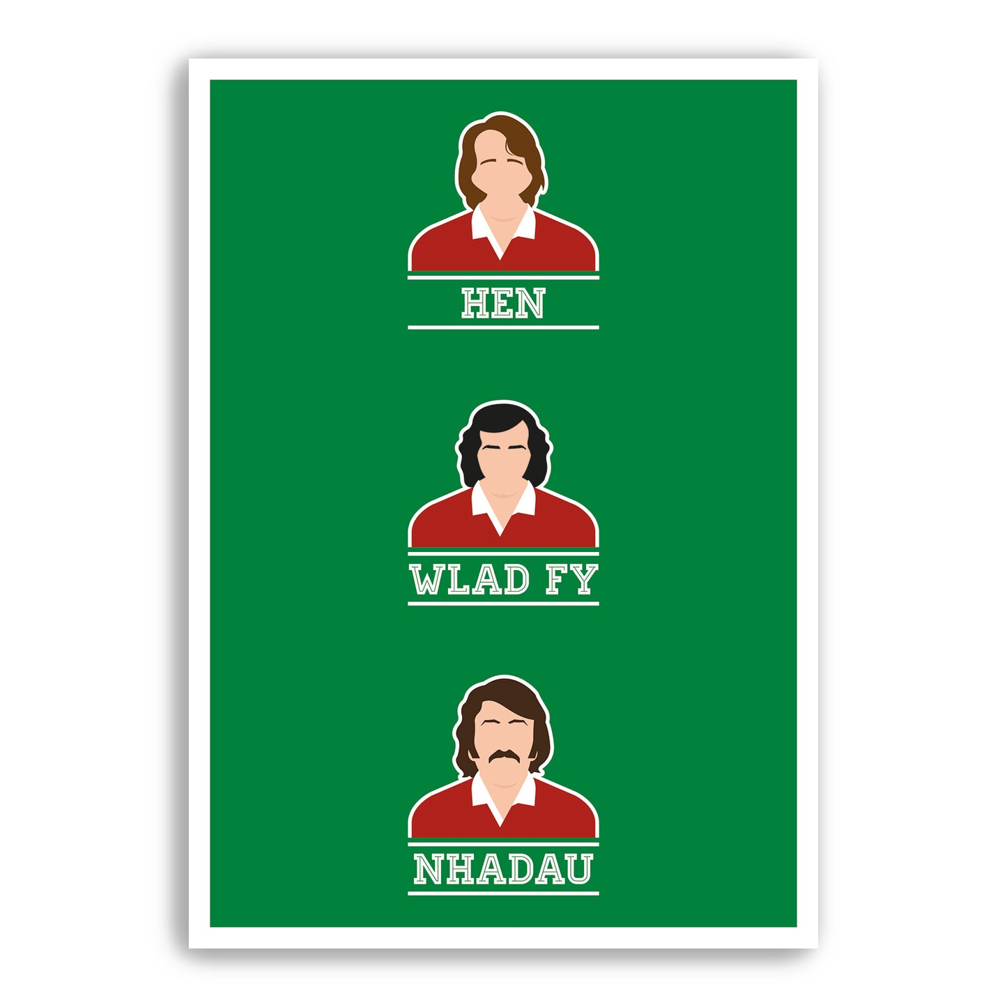 Wales Rugby Legends - Hen Wlad Fy Nhadau - Welsh Language Version - JPR Williams, Gareth Edwards and Gerald Davies - Red or Green (Various Sizes)
