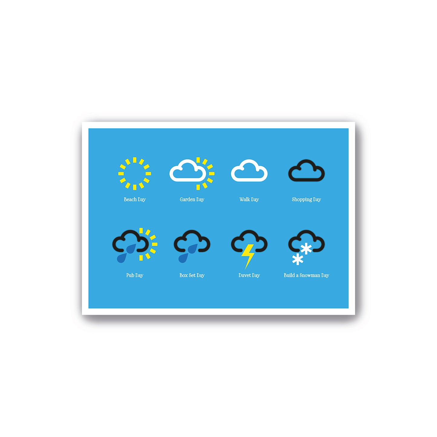 Weather Days - What to Do Edition - Weather Forecast Icons - Home Art - Sun, Rain, Snow - Boxset Day, Duvet Day, Beach Day - Various Sizes