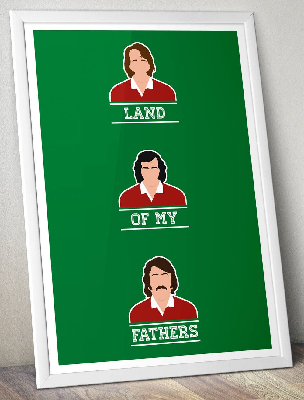 Wales Rugby Legends - Land of my Fathers - JPR Williams, Gareth Edwards and Gerald Davies - Red or Green Rugby Poster (Various Sizes)