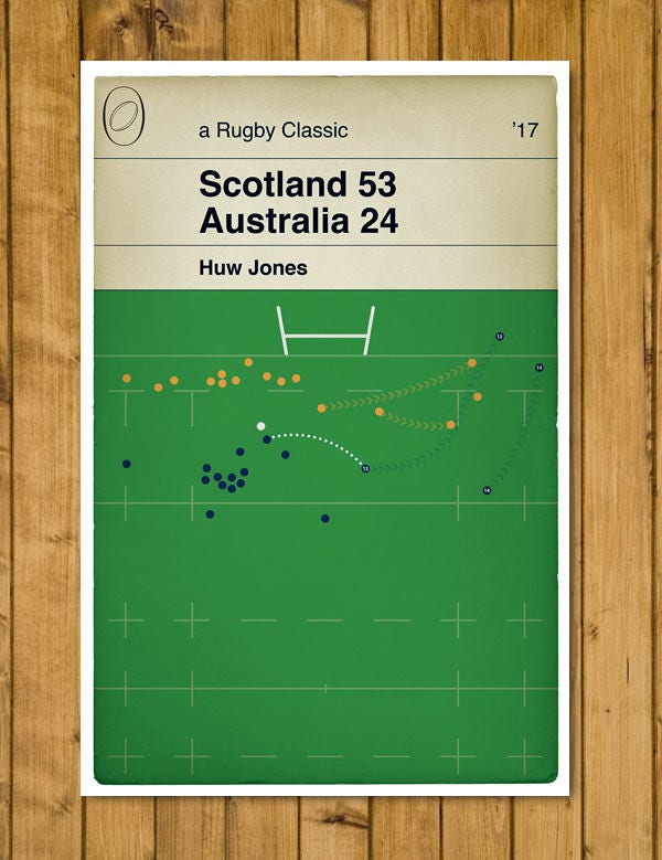 Scotland 53 Australia 24 - Huw Jones Try - Autumn International 2017 - Rugby Poster - Classic Book Cover Poster - Rugby Gift (Various Sizes)