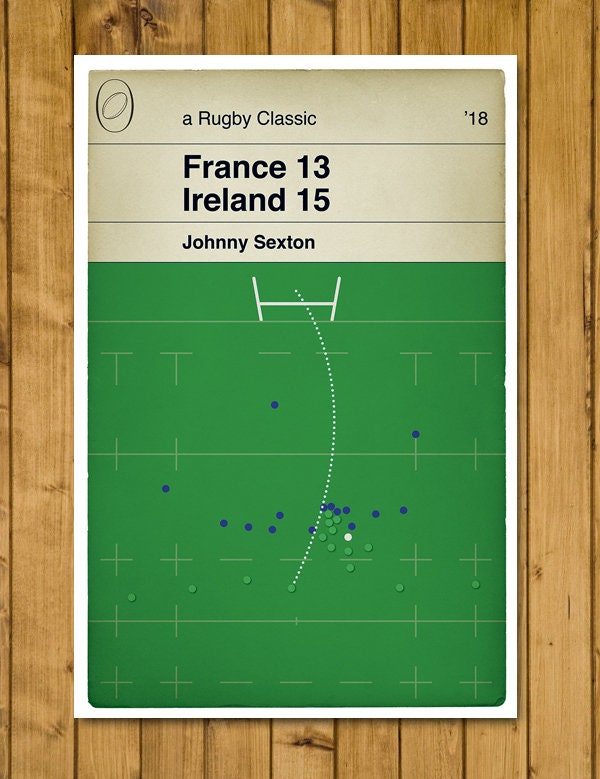 France 13 Ireland 15 - Johnny Sexton Drop Goal - Six Nations 2018 - Rugby Book Cover Poster (Various Sizes Available)