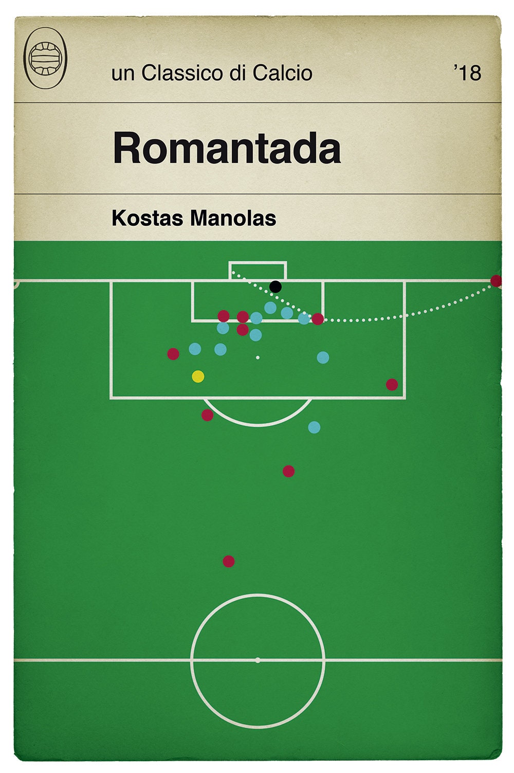 Roma goal v Barcelona - Kostas Manolas - Romantada - Roma 3 Barca 0 - Poster di calcio - Book Cover Print - Football Gift (Various Sizes)