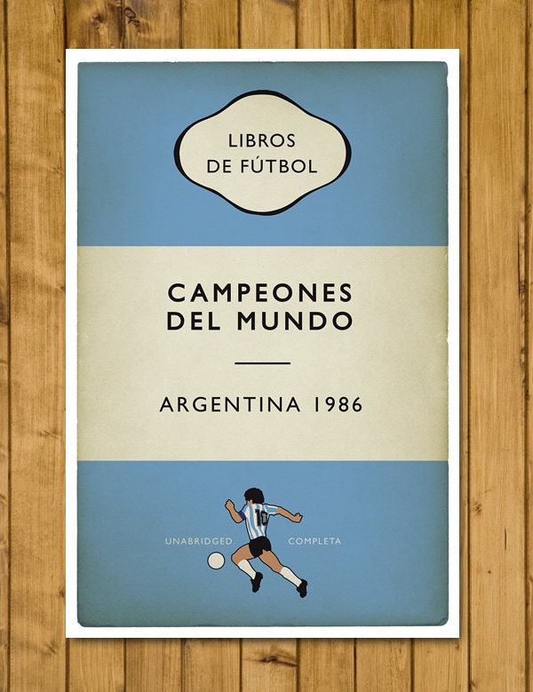 Argentina - Campeones Del Mundo - World Champions 1986 - Diego Maradona - Flag Book Cover Poster - Regalo de fútbol (Various Sizes)