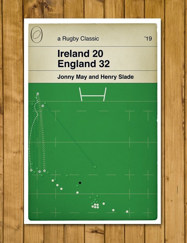 England Try - Ireland 20 England 32 - Henry Slade Try - Jonny May Kick - Six Nations 2019 - Rugby Gift - Rugby Book Cover Print (Various Sizes)