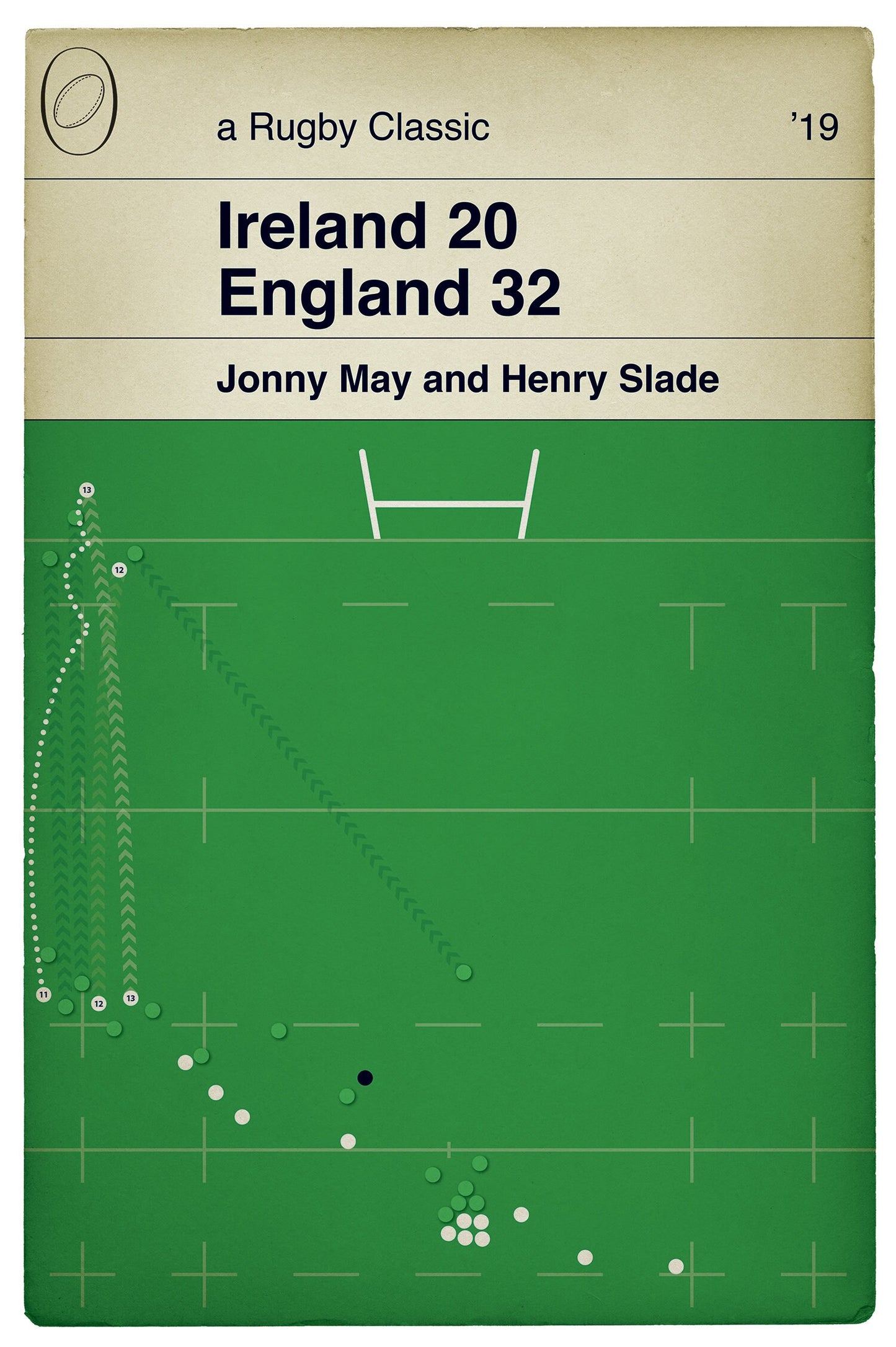 England Try - Ireland 20 England 32 - Henry Slade Try - Jonny May Kick - Six Nations 2019 - Rugby Gift - Rugby Book Cover Print (Various Sizes)
