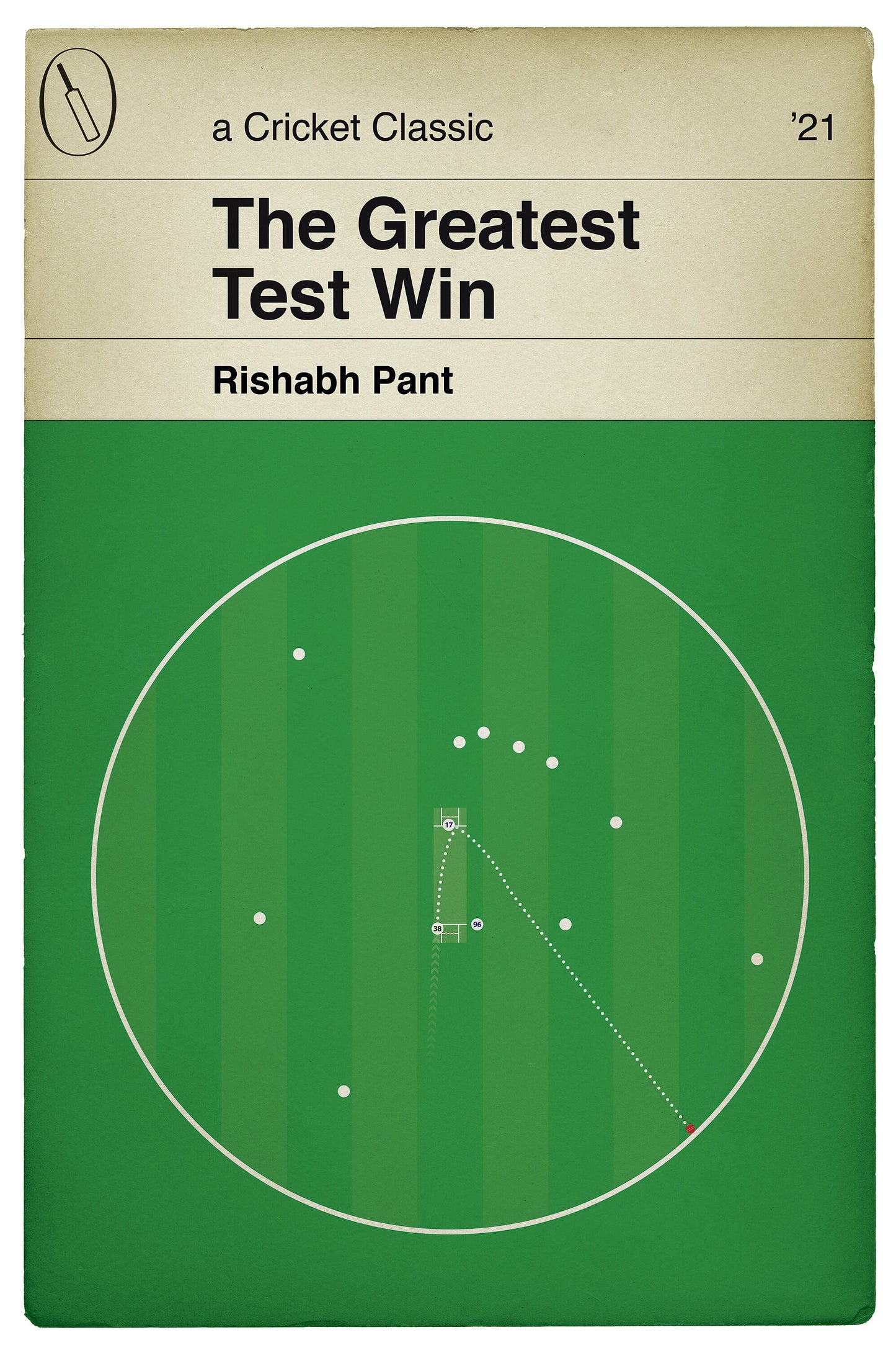 Rishabh Pant winning runs for India v Australia in 2021 - Historic Test win at the Gabba - Cricket Print - Book Cover Poster (Various Sizes)