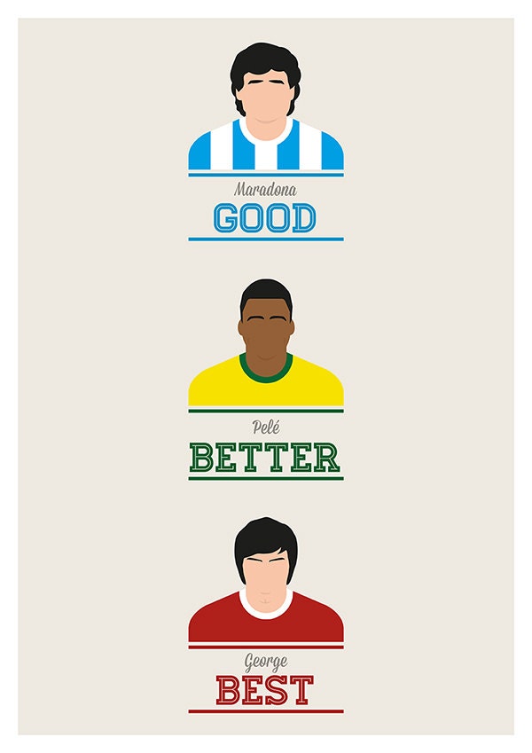 George Best Illustration - Manchester United - Maradona Good, Pele Better, George Best Quote - Football Print - Football Gift (Various Sizes)
