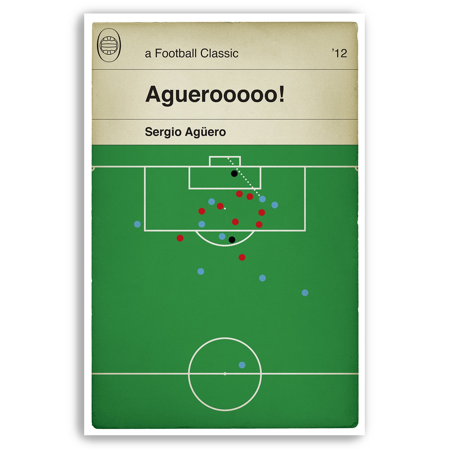 Manchester City goal v QPR - Sergio Aguero Poster - Classic Book Cover Print - Football Gift (Various Sizes)