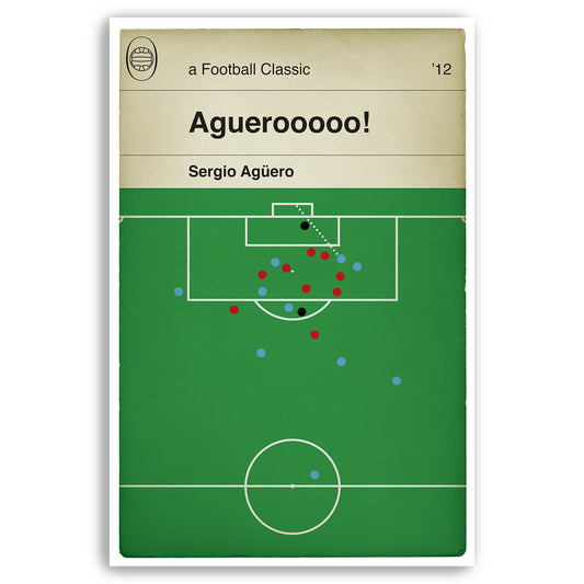 Manchester City goal v QPR - Sergio Aguero Poster - Classic Book Cover Print - Football Gift (Various Sizes)