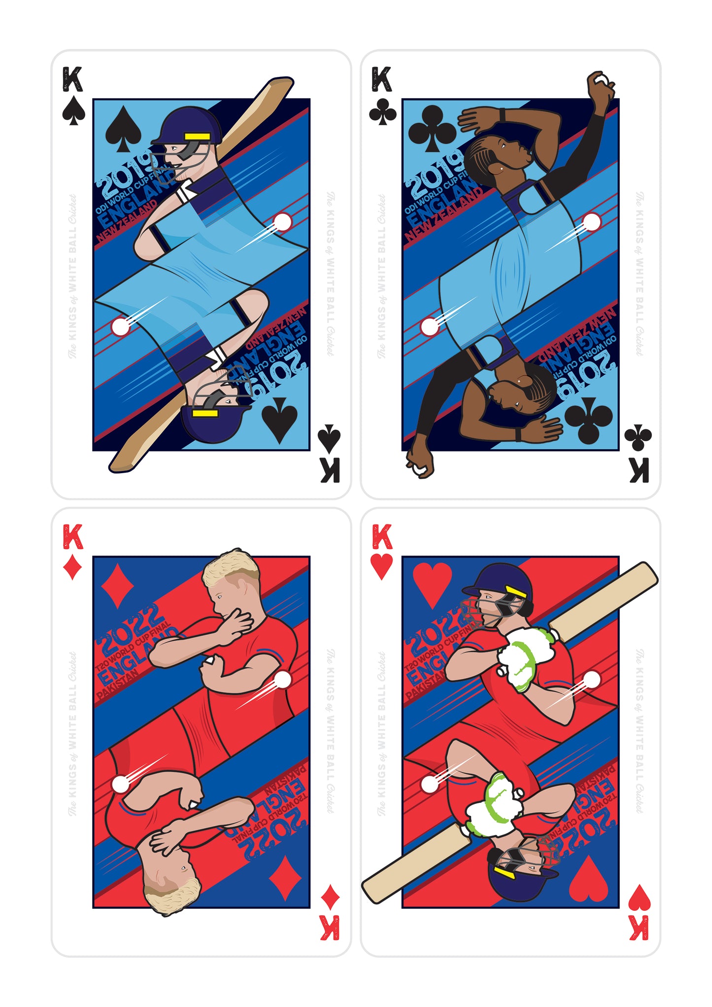 England Cricket - The Kings of White Ball Cricket - World Cup Winners - ODI World Cup 2019 and T20 World Cup 2022 - Playing Cards Poster - Various Sizes