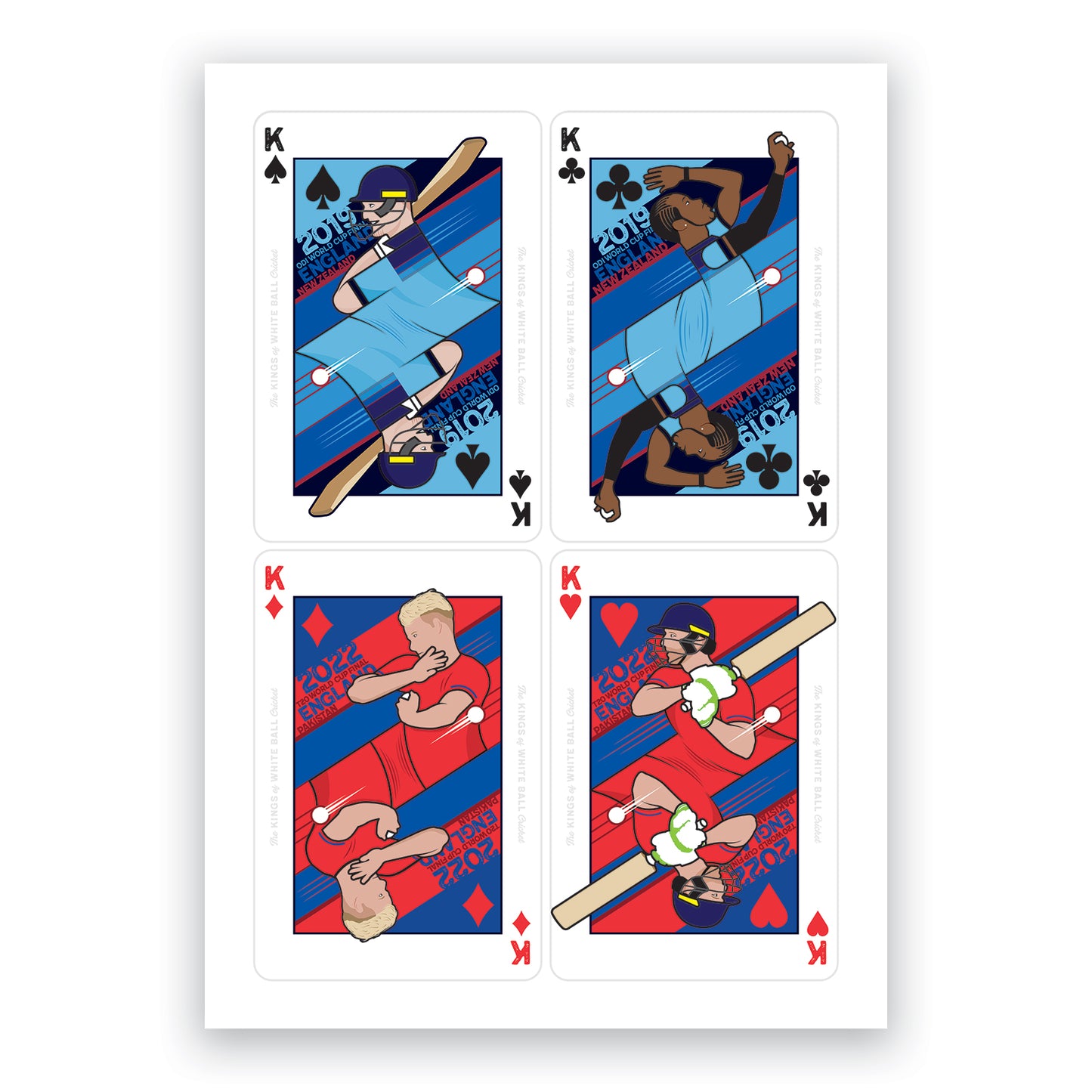 England Cricket - The Kings of White Ball Cricket - World Cup Winners - ODI World Cup 2019 and T20 World Cup 2022 - Playing Cards Poster - Various Sizes