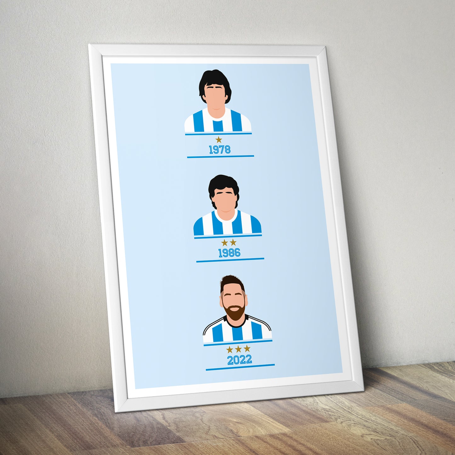 Argentina 3 x World Champions - 1978, 1986, 2022 - Passarella - Maradona - Messi - Campeones del Mundo - Póster de fútbol - Various Sizes