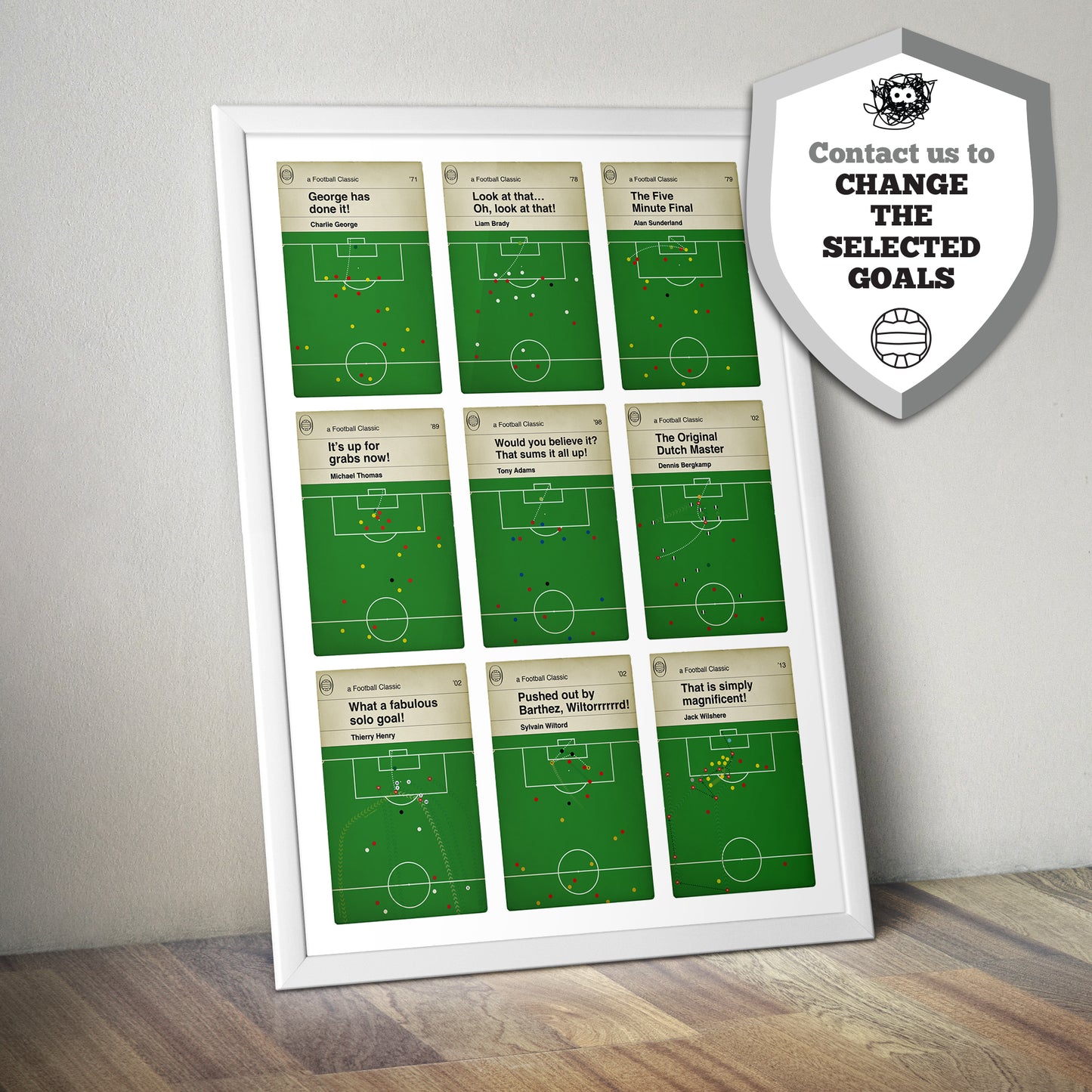 Nine Iconic Arsenal Goals - 9 Up Poster - Brady, Thomas, Adams, Bergkamp, Henry - Classic Book Cover Print - Football Gift (Various Sizes)