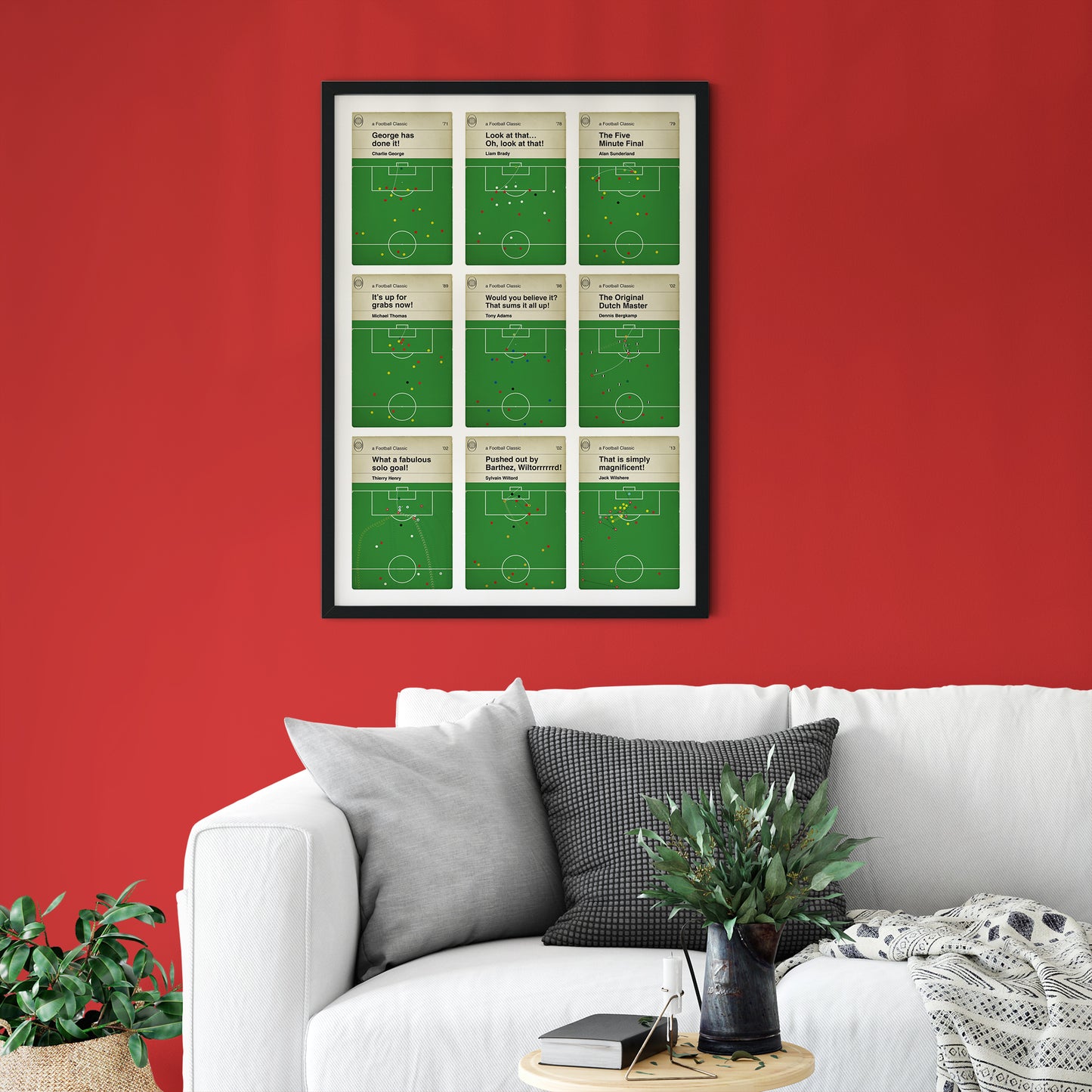 Nine Iconic Arsenal Goals - 9 Up Poster - Brady, Thomas, Adams, Bergkamp, Henry - Classic Book Cover Print - Football Gift (Various Sizes)