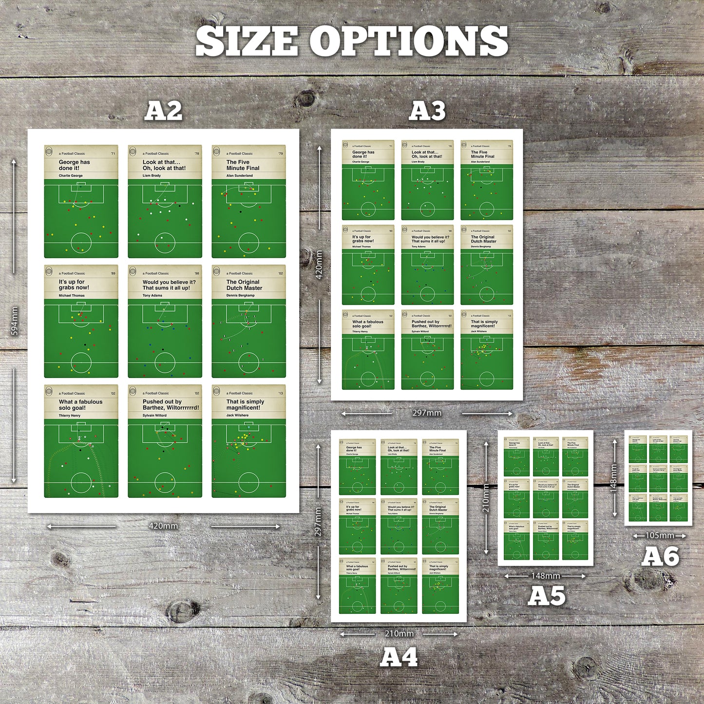 Nine Iconic Arsenal Goals - 9 Up Poster - Brady, Thomas, Adams, Bergkamp, Henry - Classic Book Cover Print - Football Gift (Various Sizes)