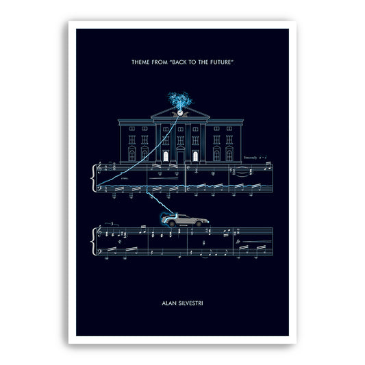 Back To The Future - Main Theme by Alan Silvestri - Movie Classics Poster - Hill Valley Clock Tower - Time Machine Print (Various Sizes)