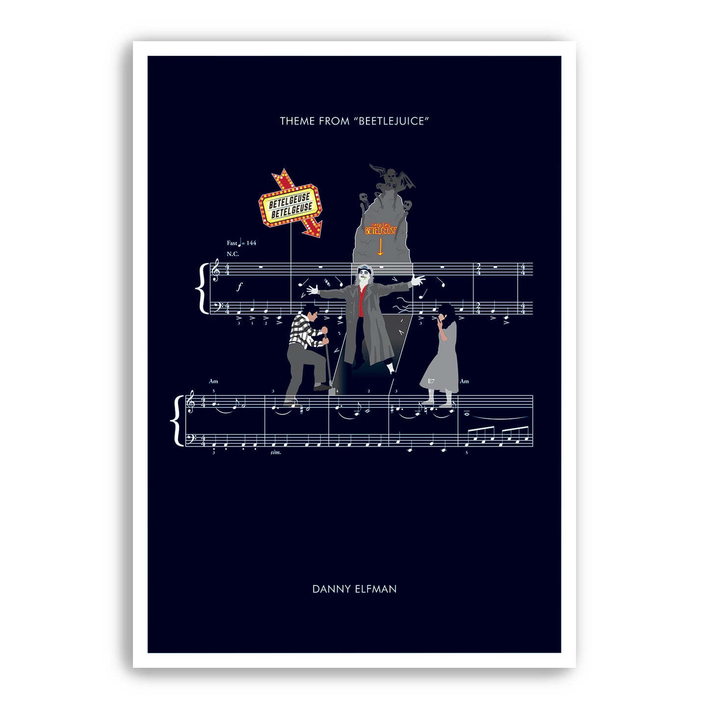 Beetlejuice - Theme by Danny Elfman - Movie Classics Poster - Tim Burton - Soundtrack Print - Gift for Movie Fan (Various Sizes)