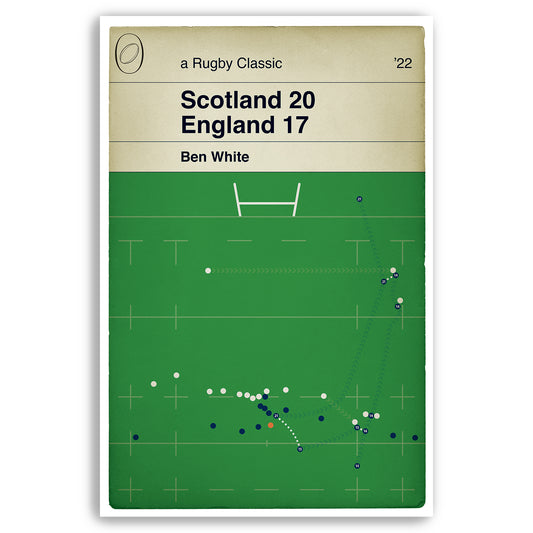 Scotland 20 England 17 - Ben White Try - Six Nations 2022 - Rugby Book Cover Poster (Various Sizes Available)