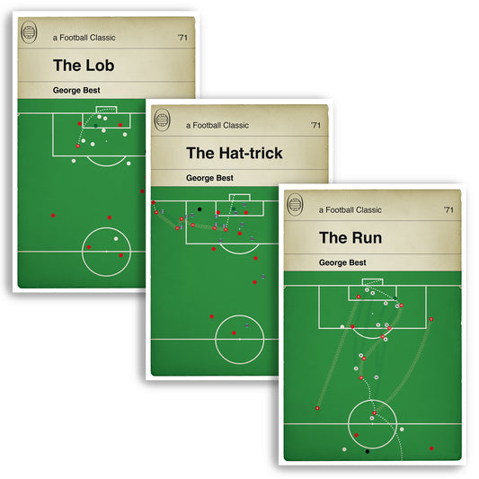 George Best Collection - Classic Goals for Manchester United - Lob v Spurs - Run v Sheff Utd - Hat-trick v West Ham - Set of 3 - Book Posters (Various Sizes)