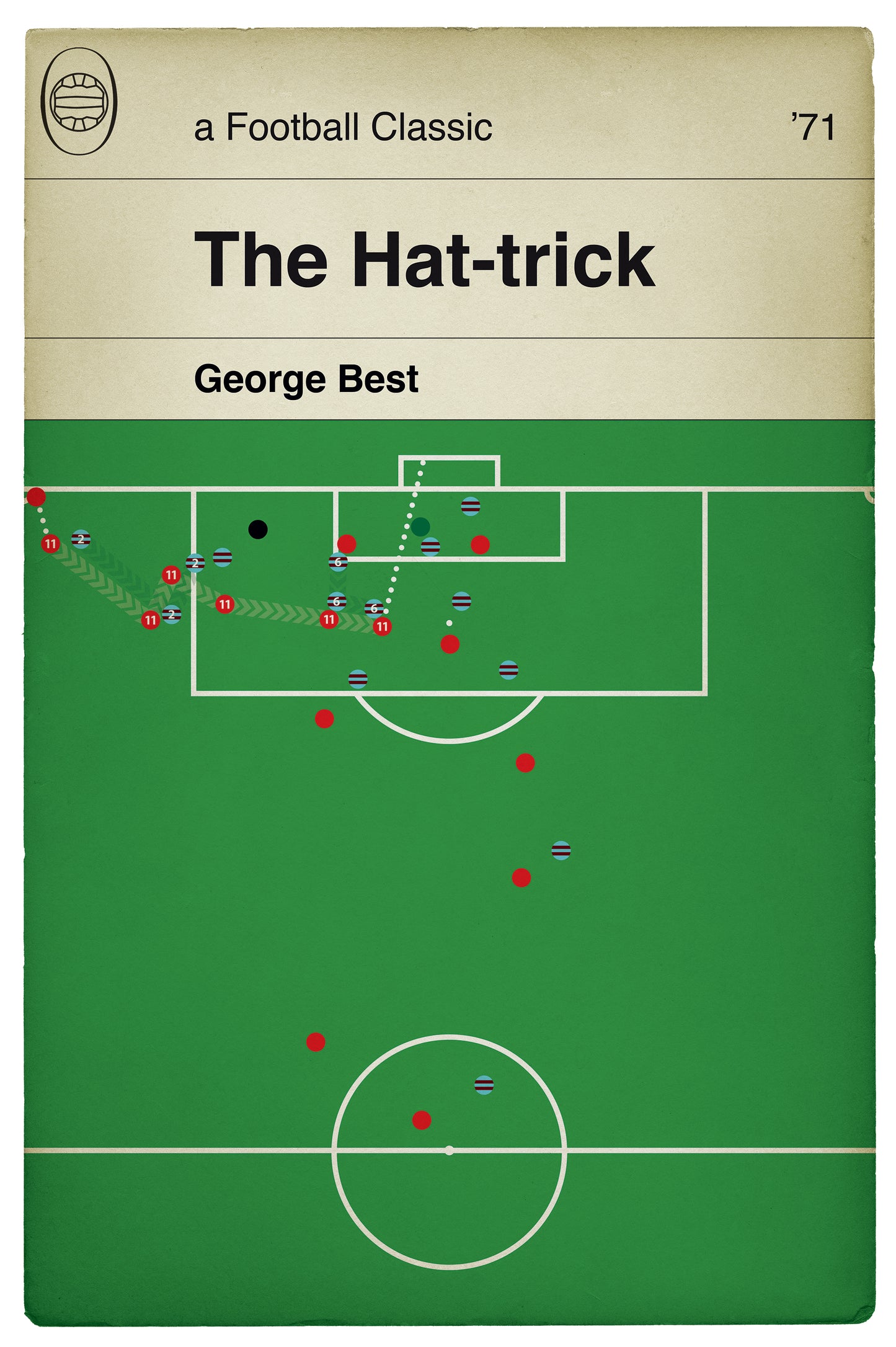 George Best hat-trick goal for Manchester United v West Ham - Man Utd 4 West Ham 2 - Book Cover Poster - Football Gift (Various Sizes)