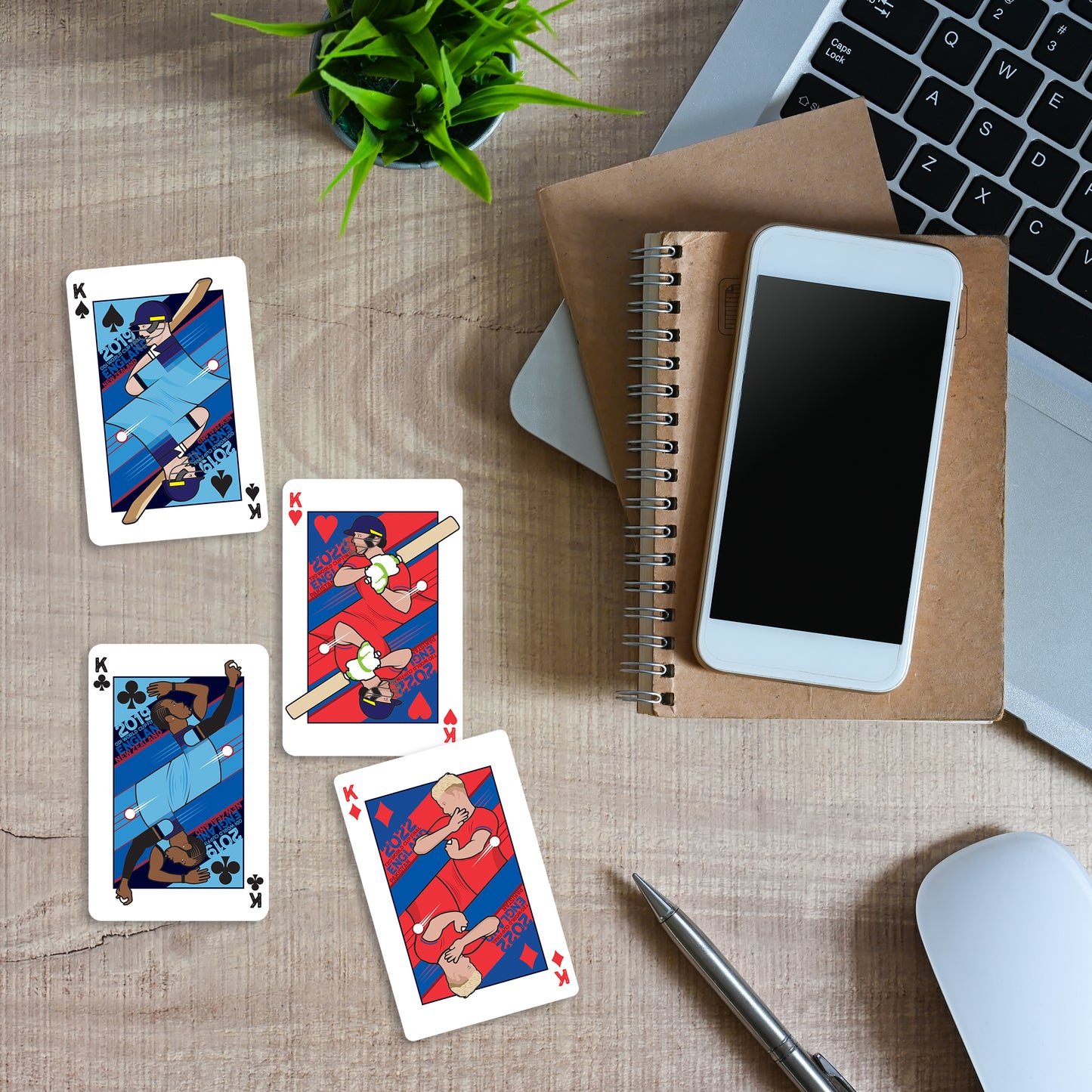 The Kings of White Ball Cricket - Set of four King Playing Cards - England Cricket - ODI World Cup 2019 and T20 World Cup 2022 - Card Size 56 x 86mm